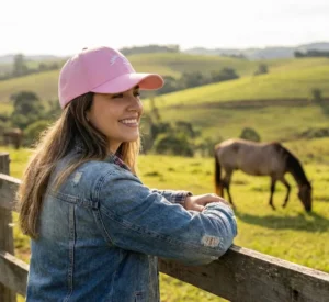 2026-pink-baseball cap Girl outside wearing the pink cap