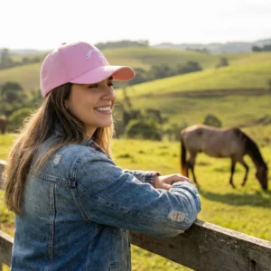 Girl outside wearing the pink cap