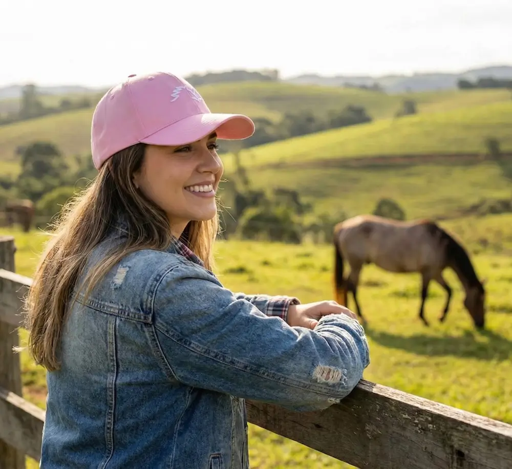 Girl outside wearing the pink cap