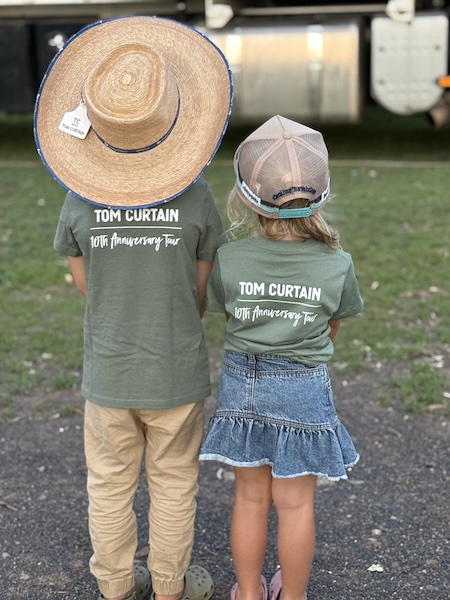 HeresToYouKidsTee-back2 Harry and Lottie curtain proudly wearing the Tom Curtain 10 year anniversary Here's To You tour tshirt!